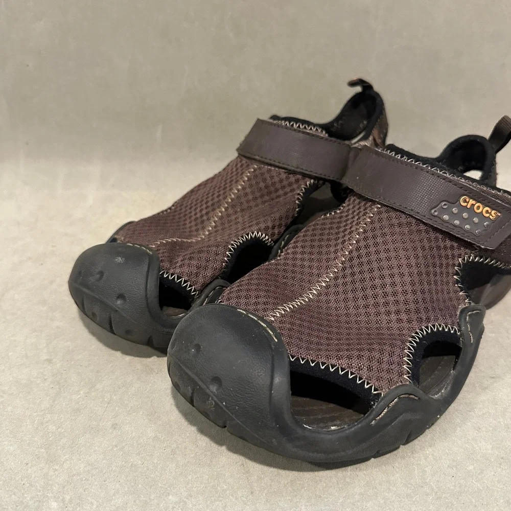 Crocs Swiftwater Brown Black Mesh Closed Toe Sport Sandals Mens 9 15041